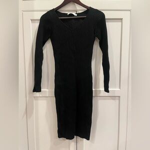 B+AB ribbed sweater dress wool blend size M black V-neck